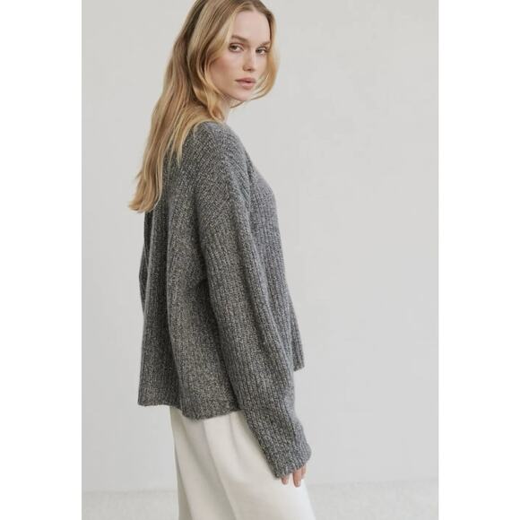 Jenni Kayne Ranch Fisherman Sweater 100% Cashmere Grey Roll Neck Size Large - Picture 2 of 9